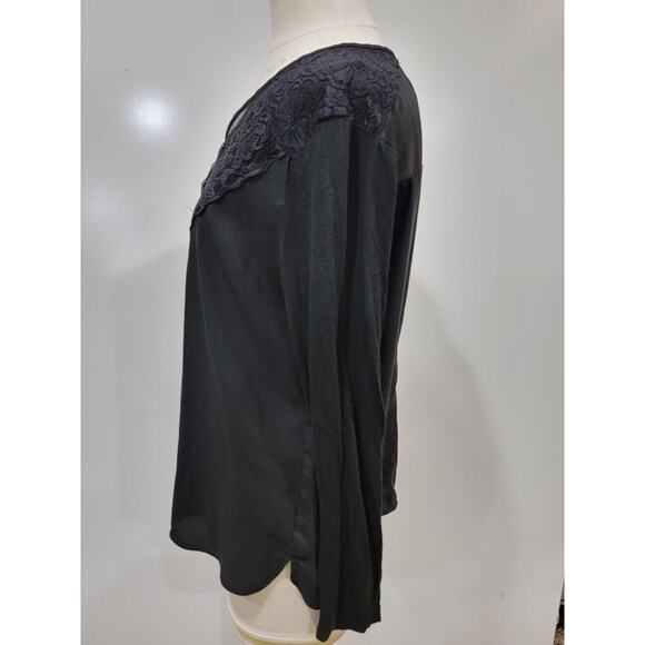 Ann Taylor Black Lace Sheer Vneck Long Sleeve Blouse Keyhole Back Size Large - Picture 6 of 7
